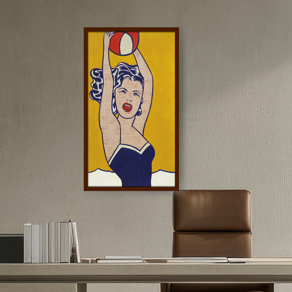 Abstract - Moderen - Girl With Ball - Framed Canvas