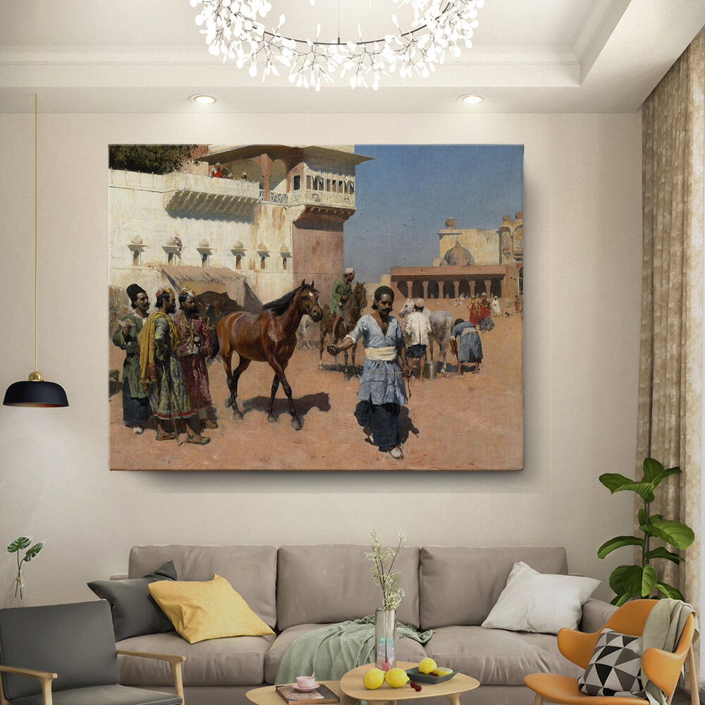 Kiran - Valipa - Marketplace Scene With Horse - Wall Canvas
