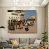 Kiran - Valipa - Marketplace Scene With Horse - Wall Canvas