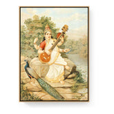 Goddess With Veena - Floating Framed Canvas