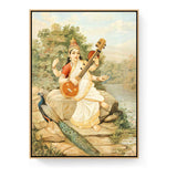 Goddess With Veena - Floating Framed Canvas