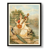 Goddess With Veena - Framed Wall Art