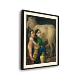 Mother And Child With Cow - Framed Wall Art