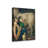 Mother And Child With Cow - Wall Canvas