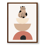 Playful Cat On Geometric Shapes - Framed Canvas