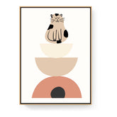 Playful Cat On Geometric Shapes - Floating Framed Canvas
