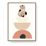 Playful Cat On Geometric Shapes - Floating Framed Canvas