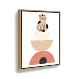 Playful Cat On Geometric Shapes - Floating Framed Canvas