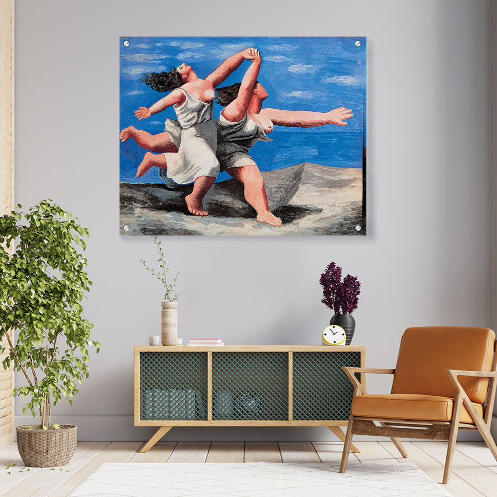 Picasoul - Artist - Two Women Running On The Beach - Acrylic Wall Photo