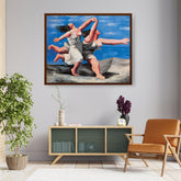 Picasoul - Artist - Two Women Running On The Beach - Framed Canvas