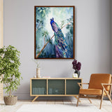 Watercolour Peacock Bird - Framed Canvas