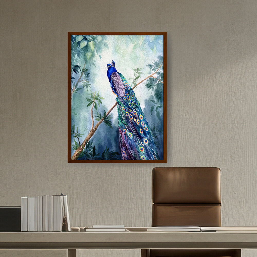 Picasoul - Artist - Watercolour Peacock Bird - Framed Canvas