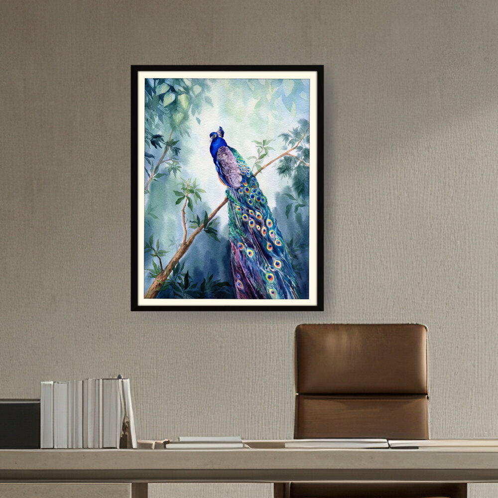 Picasoul - Artist - Watercolour Peacock Bird - WALL MOUNT FRAME