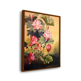 Pink Lotus Blossoms And Leaves - Framed Canvas