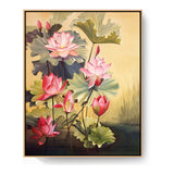 Pink Lotus Blossoms And Leaves - FLOATING FRAME
