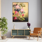 Picasoul - Artist - Pink Lotus Blossoms And Leaves - FLOATING FRAME