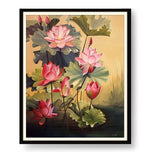 Pink Lotus Blossoms And Leaves - WALL MOUNT FRAME