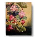 Pink Lotus Blossoms And Leaves - Wall Canvas