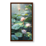 Lotus Lilies In A Pond - Framed Canvas