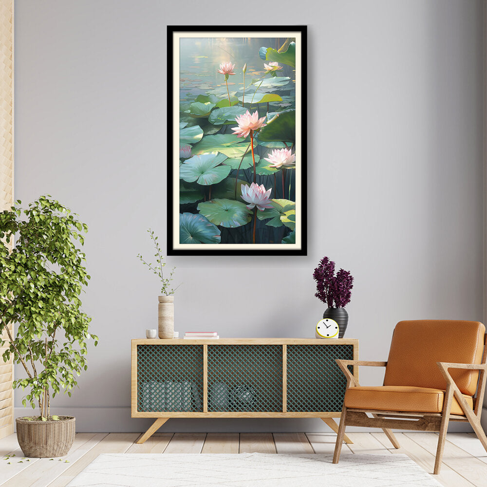 Picasoul - Artist - Lotus Lilies In A Pond - WALL MOUNT FRAME