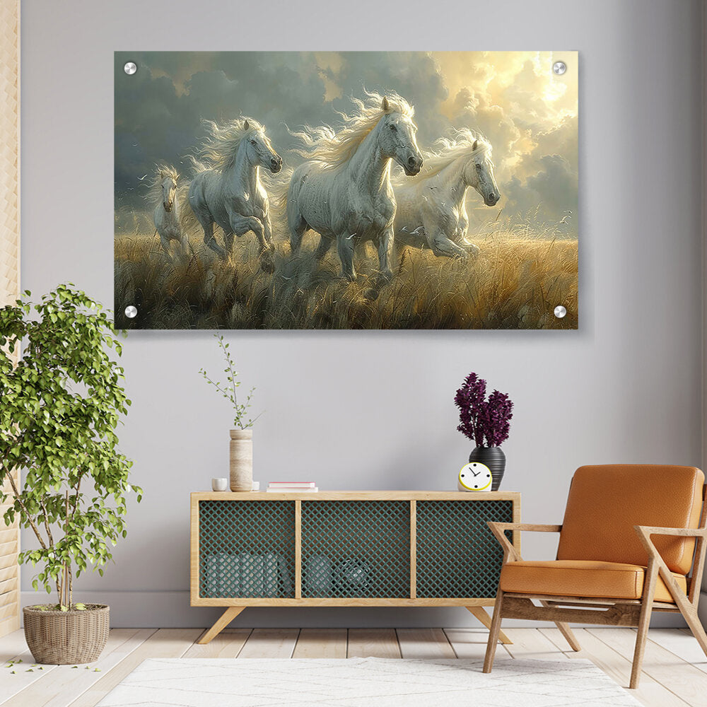 Picasoul - Artist - Three White Horses Running - Acrylic Wall Photo