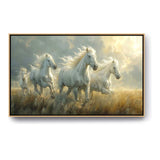 Three White Horses Running - FLOATING FRAME