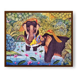 Lord Krishna With Elephants - Framed Canvas