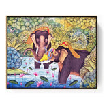Lord Krishna With Elephants - FLOATING FRAME