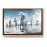 White Horses Running - Framed Canvas