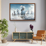 White Horses Running - Framed Canvas