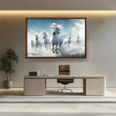 Picasoul - Artist - White Horses Running - Framed Canvas