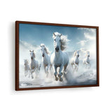 White Horses Running - Framed Canvas