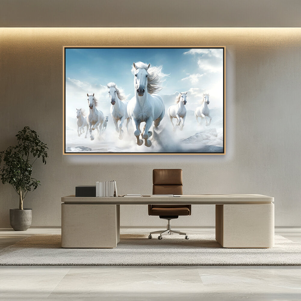 Picasoul - Artist - White Horses Running - FLOATING FRAME