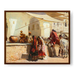 A Street Market Scene - Framed Canvas