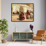 A Street Market Scene - Framed Canvas