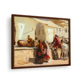A Street Market Scene - Framed Canvas