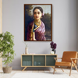 Radha In The Moonlight - Framed Canvas