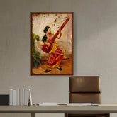 Picasoul - Artist - Chitra Playing Veena - Framed Canvas
