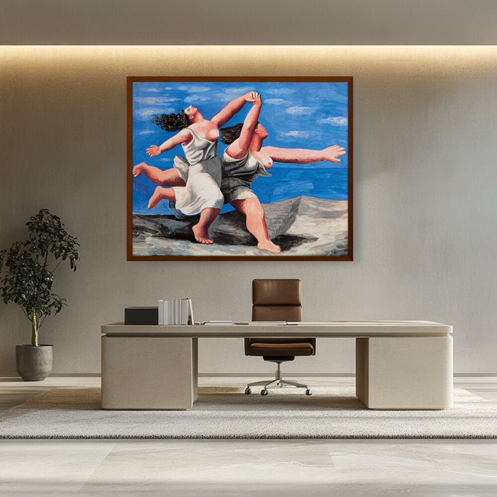 Artist1 - Art - Two Women Running On The Beach - Framed Canvas