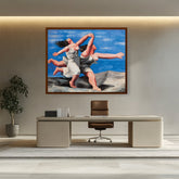 Artist1 - Art - Two Women Running On The Beach - Framed Canvas