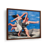 Two Women Running On The Beach - Framed Canvas