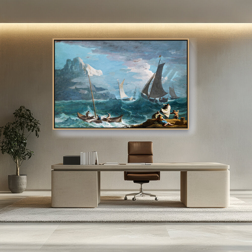 Artist1 - Art - Fishing Boats In A Storm - FLOATING FRAME
