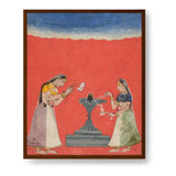 Woman Worshipping Shiva Linga - Framed Canvas