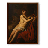 Seated Youth With Staff - Framed Canvas