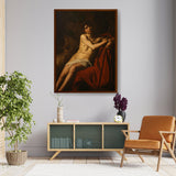Seated Youth With Staff - Framed Canvas