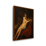 Seated Youth With Staff - Framed Canvas