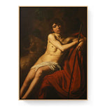 Seated Youth With Staff - Floating Framed Canvas