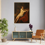 Seated Youth With Staff - Floating Framed Canvas