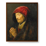 Praying Old Woman - Framed Canvas