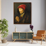 Praying Old Woman - Framed Canvas